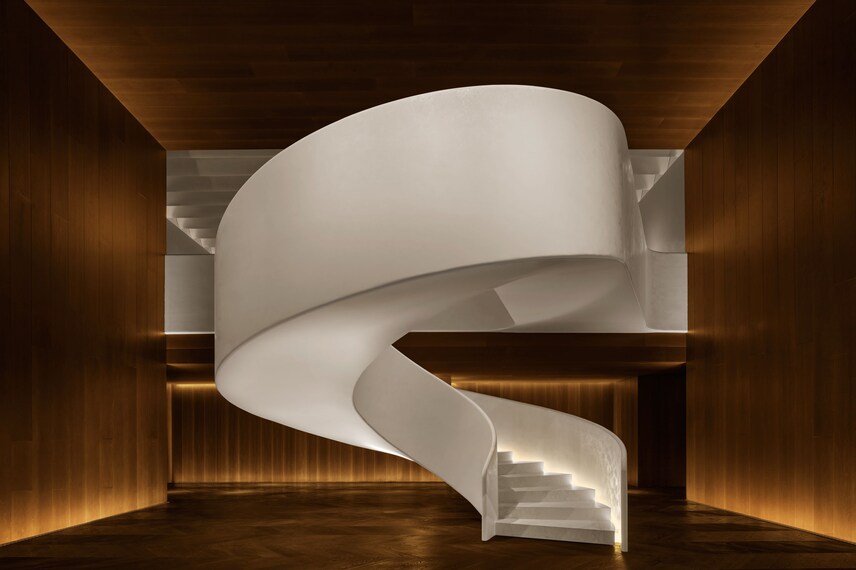 The hotel entrance spiral staircase